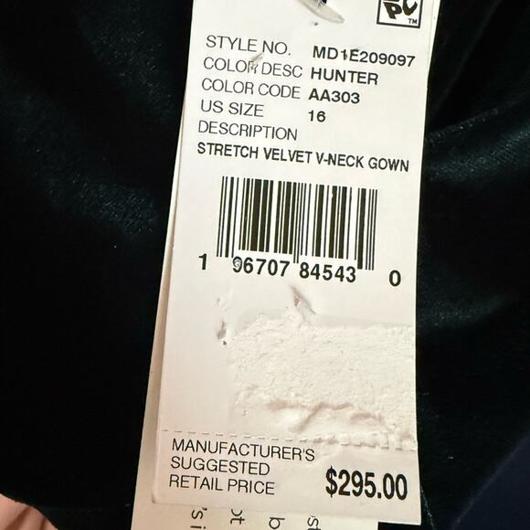 Aidan Mattox Women’s Stretch Velvet V-Neck Gown Hunter Green Sz 16 - Picture 8 of 10